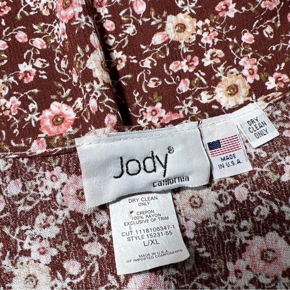 Vintage Jody California Cover Up Flower Print Flare Sleeve Womens Brown Sz L/XL - Picture 11 of 13